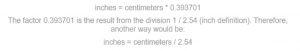 Centimeters to inches formulae