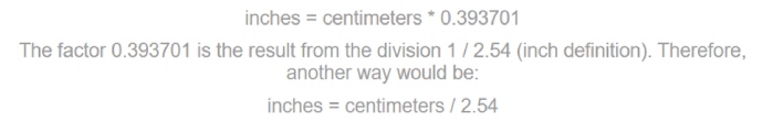 inches formulae cm to inches