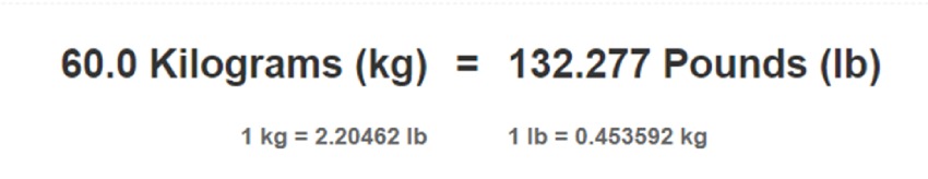 Convert 60 kg to pounds