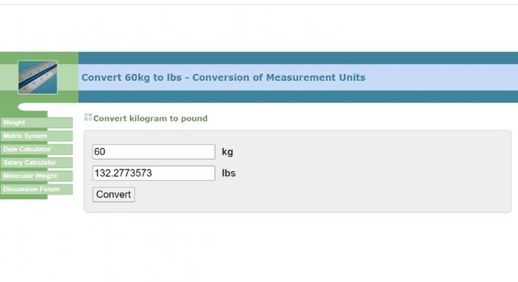GOOGLE SEARCH 60 kg to pounds