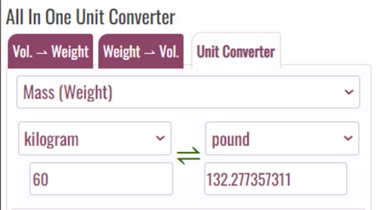 howmany - 60 kg to pounds(lbs)